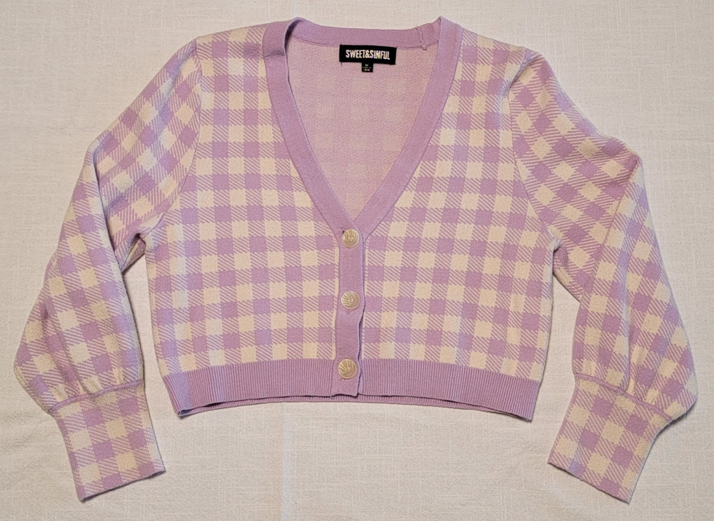 Sweet & Sinful Women’s Lilac Cardigan Sweater – Size Medium – Soft Knit – Great